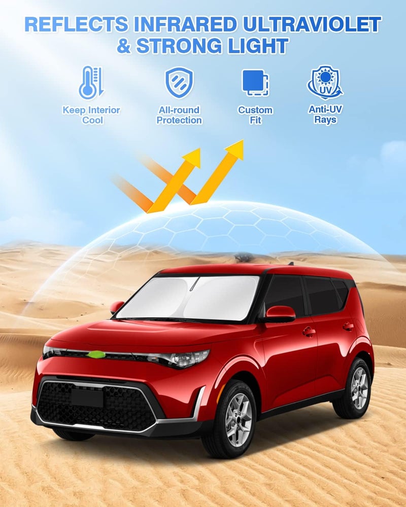 Canvcle ستائر نوافذ لكيا سول 2020-2025 2026 ملحقات واقي الشمس للزجاج الأمامي أغطية نوافذ خلفية جانبية واقي الشمس درع حماية الخصوصية للحفاظ على برودة السيارة أسود 6 قطع - Image 2